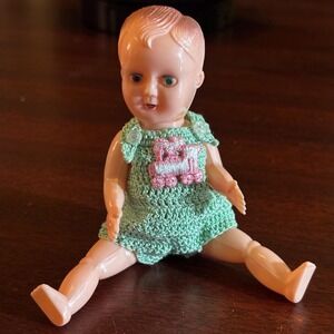 Vintage Hong Kong Doll | 5.5" Plastic Jointed Doll, Blinking Eyes